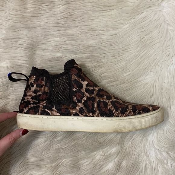 Rothy's Wildcat Brown Tan The Chelsea High Tops Cheetah Print Sneakers - Picture 5 of 12